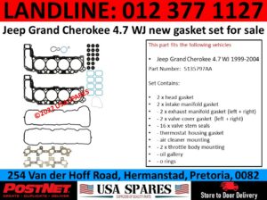 Jeep Grand Cherokee 4.7 WJ new gasket set for sale