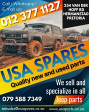 Jeep used spares for sale USA Spares 254 Van der Hoff Road, Hermanstad, Pretoria Landline: +27 12 37
